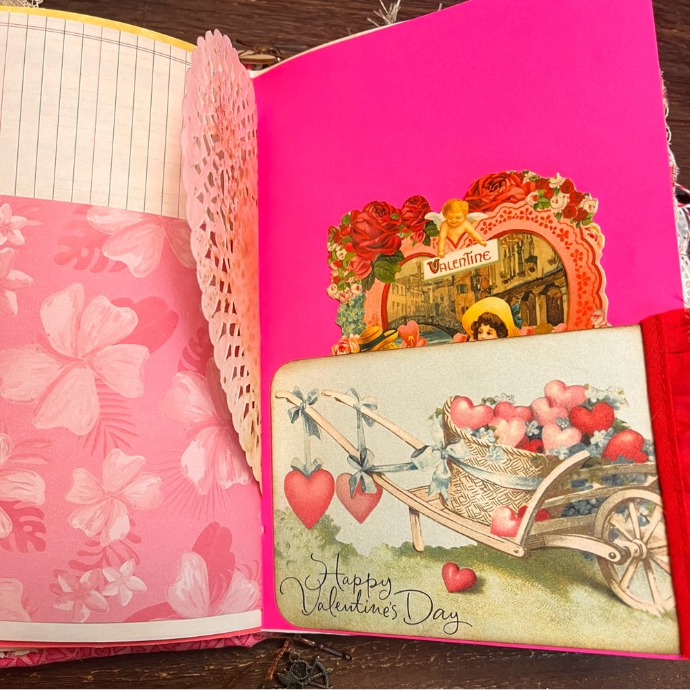 Valentine’s Junk Journal Pink Feminine Boho Grungy Lace Heart To My Valentine - Picture 15 of 16